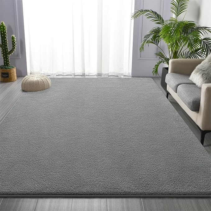 Area Rugs for Living Room Bedroom, 4 x 6 Ft Non-Slip Modern Area Rug, Soft Thickened Memory Foam Rug, Comfy Minimalist Indoor Carpet for Boys Girls Room Nursery Dorm Home Decor, Grey