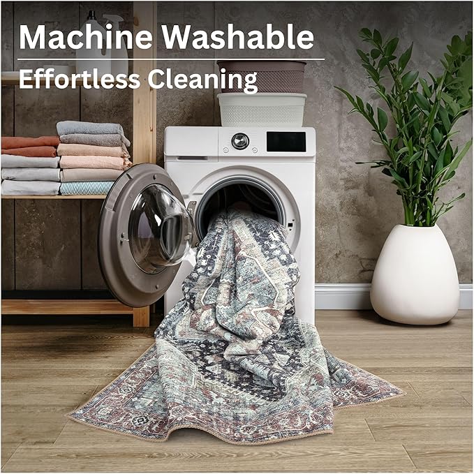 Bloom Rugs Washable Non-Slip 8' x 10' Rug - Charcoal/Brown Traditional Medallion Area Rug for Living Room, Bedroom, Dining Room, and Kitchen - Exact Size: 8' x 10'
