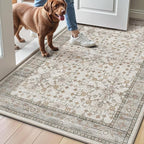 LUMI Indoor Thin Door Mat, 32x47 Washable Small Inside Doormat, Non Slip Low Pile Oriental Floor Carpet, Vintage Distressed Area Rug for Front Door,Entrance,Bedroom, Celadon