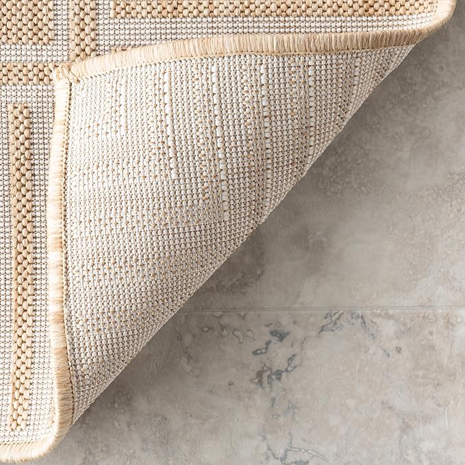 Nuloom Asha Tan/Ivory, 6'7" x 9', Casual, Striped Border, Soft and Cozy, High Traffic, Stain Resistant, Easy Clean, Durable Area Rug for Indoor/Outdoor Patio, Deck, Porch, Garden, Courtyard