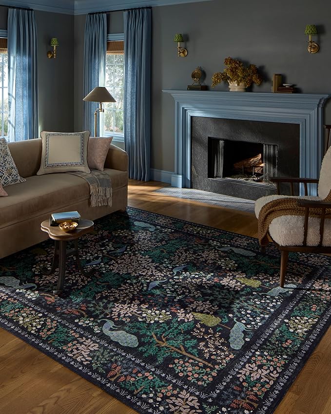 Loloi Rifle Paper Co. Canopy Collection CNP-05 Charcoal 5'-0" x 5'-0" Round Accent Rug