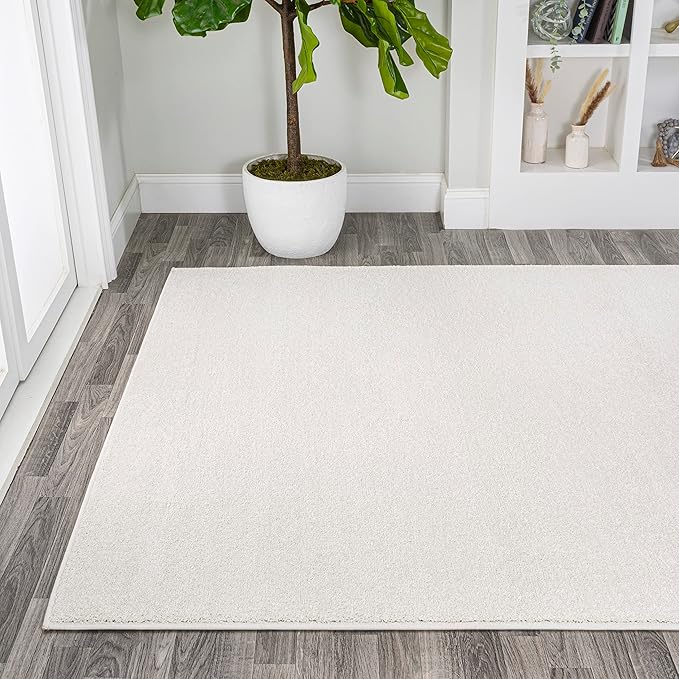 Eyely UES100T-14 Supersoft Haze Solid Low-Pile Indoor Area Rug, Coastal, Bohemian, Minimalist, Classic, Casual for Bedroom,Kitchen,Living Room,Non Shedding,Easy-Washing, Cream, 10 X 14