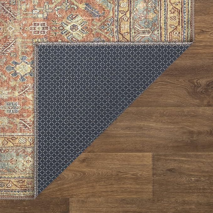 Bloom Rugs Washable Non-Slip 2' x 3' Rug - Terracotta/Mustard Traditional Oriental Area Rug for Living Room, Bedroom, Dining Room, and Kitchen - Exact Size: 2' x 3'