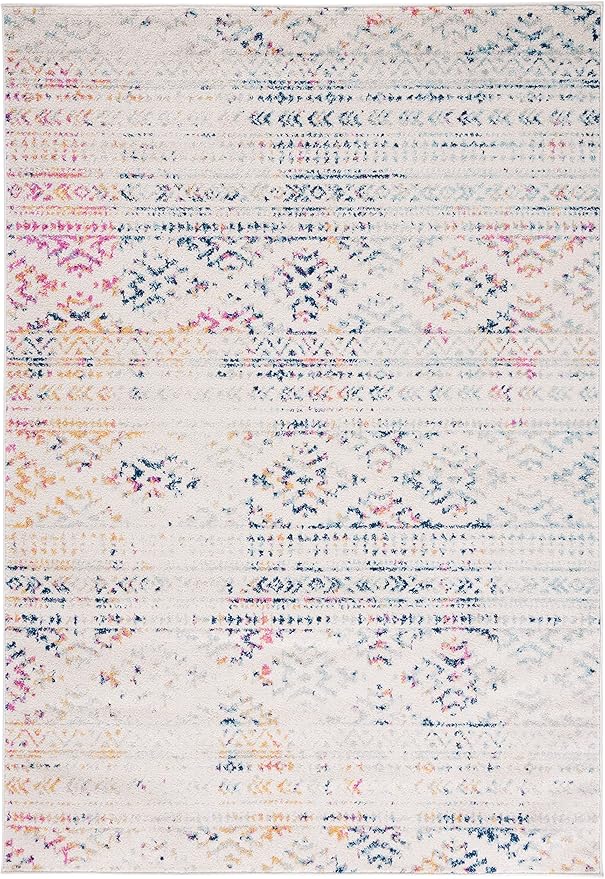 SAFAVIEH Tulum Collection Accent Rug - 2' x 5', Ivory & Blue, Moroccan Boho Tribal Design, Non-Shedding & Easy to Clean, Ideal for Front Door, Kitchen, Entryway, Foyer (TUL272C)