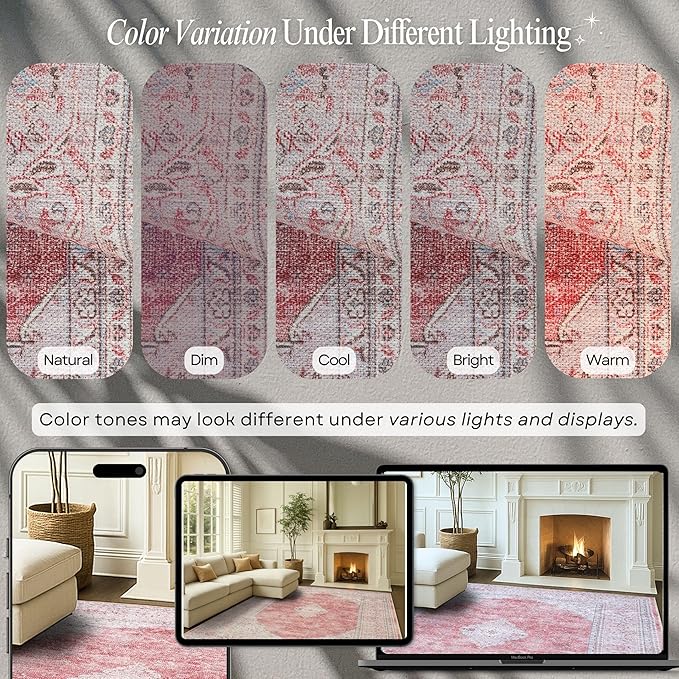 Fame Rugs Turkish Rug. Washable Vintage Oriental Antique Inspired Traditional Doormat Small Modern Area Rugs Luxury Entryway Entry Bedroom Bathroom Kitchen (410CP, 4'9 x 6'9)