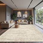 Area Rug 10x12 Vintage Washable Living Room Large Carpet Non Slip Bedroom Indoor Office Dining Room Low Pile Thin Rug Beige