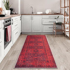 Bloom Rugs Washable Non-Slip 12 ft Runner - Red Traditional Bordered Runner for Entryway, Hallway, Bathroom, and Kitchen - Exact Size: 2.5' x 12'