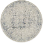 RUGGABLE Washable Vintage Area Rug – Kamran Blue Quartz 8 ft Round, Stain-Resistant, Non-Slip – Large Machine Washable Rugs for Living Room, Bedroom, Hallway, Entryway & Office–with Cushioned Pad