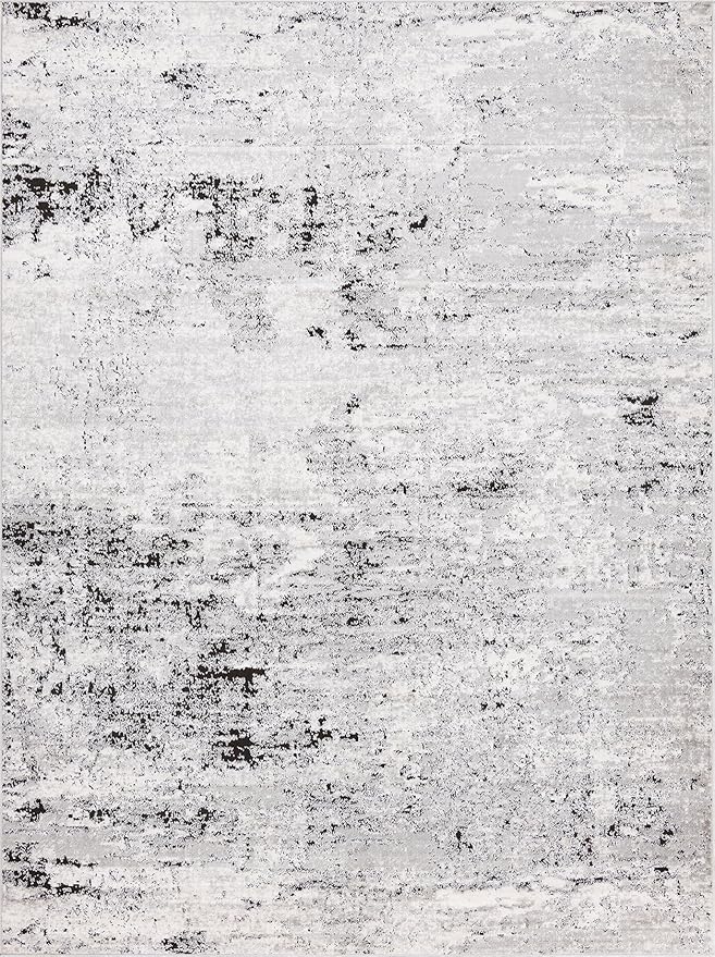 Rugs.com Leipzig Collection Area Rug – 8X11 Grey Low-Pile Rug Perfect for Living Rooms, Large Dining Rooms, Open Floorplans