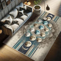 Ambesonne Lunar Art Decorative Rug, Oriental Bohemian Mandala with Moon Phase and Abstract Lines Modern, Quality Carpet for Bedroom Dorm and Living Room, 5' 1" X 7' 5", Cadet Blue and Eggshell