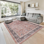 GLN Rugs Traditional Collection - Machine Washable Area Rug, Traditional Washable, Non Slip, Low Pile Chenille Rug, Living Room, Bedroom, Kitchen Rug (5' x 7' Terra/Multicolor 1168)