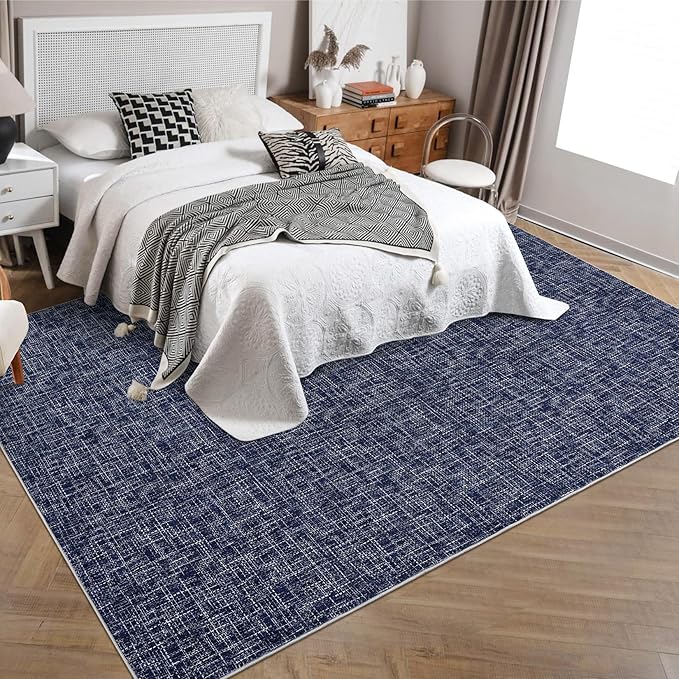 RUGSREAL Living Room Area Rug 9x12 Machine Washable Rug Non-Slip Stain Resistant Modern Abstract Large Rug Contemporary Accent Throw Floor Carpet for Dining Room Solid Area Rug for Home Office, Blue