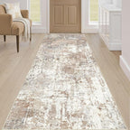 Runner Rug Kitchen Washable Rugs: 2x6 Non-Slip Abstract Soft Modern Stain Resistant Indoor Floor Neutral Accent Throw Carpet for Hallway Bathroom Laundry Room Entryway Bedroom- Brown