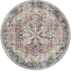 RUGGABLE Washable Vintage Area Rug – Kamran Royal Blue 8 ft Round, Stain-Resistant, Non-Slip – Large Machine Washable Rugs for Living Room, Bedroom, Hallway, Entryway & Office–with Standard Pad