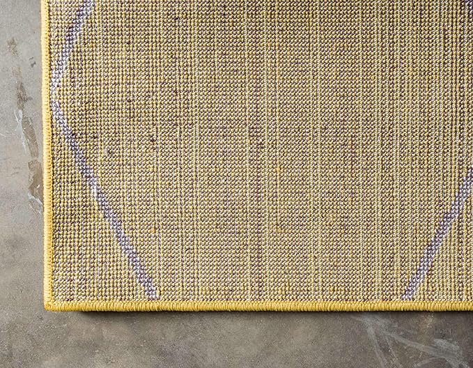 Unique Loom Trellis Frieze Collection Area Rug - Geometric, 2' x 6' Runner, Yellow/Ivory