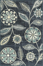 Maples Rugs Reggie Floral Kitchen Rug - Made in USA - Washable, Non Slip Indoor Carpet for Entryway, Foyer, Kitchen, and Bathroom, 2'6 x 3'10, Persian Blue