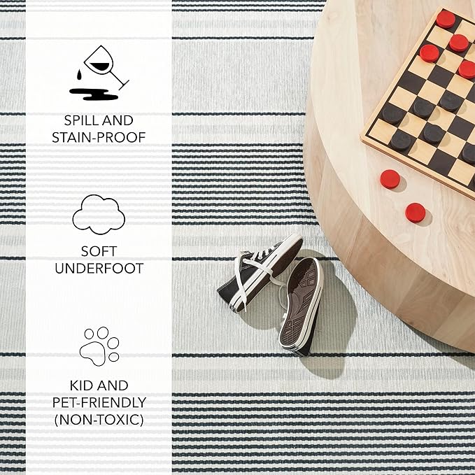 Dash & Albert Gunner Stripe Machine Washable Rug, 3 X 5 Feet, Grey Stripe Pattern