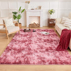 Andency Soft Area Rugs for Living Room Bedroom, 5x8 Fluffy Shaggy Bedside Rug, Non-Slip Large Shag Fuzzy Plush Carpets for Bedroom Kids Dorm Nursery Home Decor Aesthetic, Tie-Dyed Dark Red