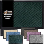 GORILLA GRIP 100% Waterproof All-Season WeatherMax Doormat US Designed Natural Rubber, Stain and Fade Resistant, Low Profile Indoor Outdoor Door Mats, Easy Clean Patio Mat, 17x29, Green Diamond