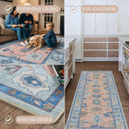 Fame Living Modern Oushak Rug, Rugs, Vintage, Turkish, Eclectic, Floral, Pastel, Washable, Small Throw, Accent Area Rug for Living Room, Bedroom, Kitchen, Bathroom, 2'5"x4'9"