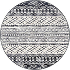 KUTA 6Ft Round Boho Rug for Living Room, Moroccan Washable Circle Area Rugs Non Slip, Black Navy Blue Soft Geometric Bedroom Throw Low-Pile Carpet for Nursery Dorm