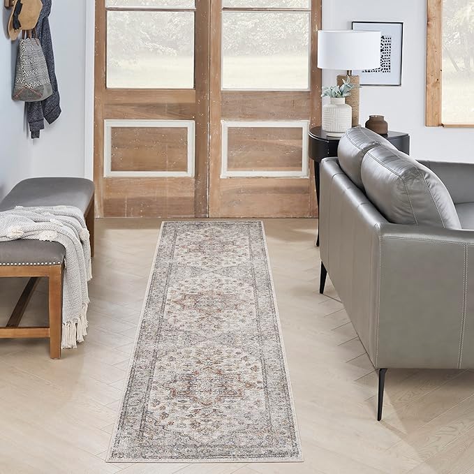 Nourison Home Astra Machine Washable Grey Multicolor 2'2" x 8' Area Rug - Easy Clean, Non Shedding, Bed Room, Living Room, Dining Room, Kitchen (8' Runner)