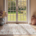 jinchan Kalen Area Rug 3x5 Washable Entryway Rug Vintage Door Mat Indoor Entrance Thin Retro Distressed Floral Doormat Country Boho Lightweight Non Slip Carpet for Bathroom Kitchen Bedroom Red Multi