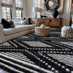 Rugshop Geometric Shag Area Rug Anthracite Dark Gray and White 7' 10" x 10' Perfect for Large Living Rooms, Dining Areas, Bedrooms