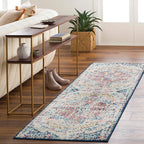 Livabliss Area Rugs - 3x10 Odelia Vintage Boho Aqua Burgandy Blue Runner Area Rug for Living Room Bedroom - Floral Medallion Stain Resistant Carpet for Kitchen, Nursery, Office (2'7" x 10', Runner)