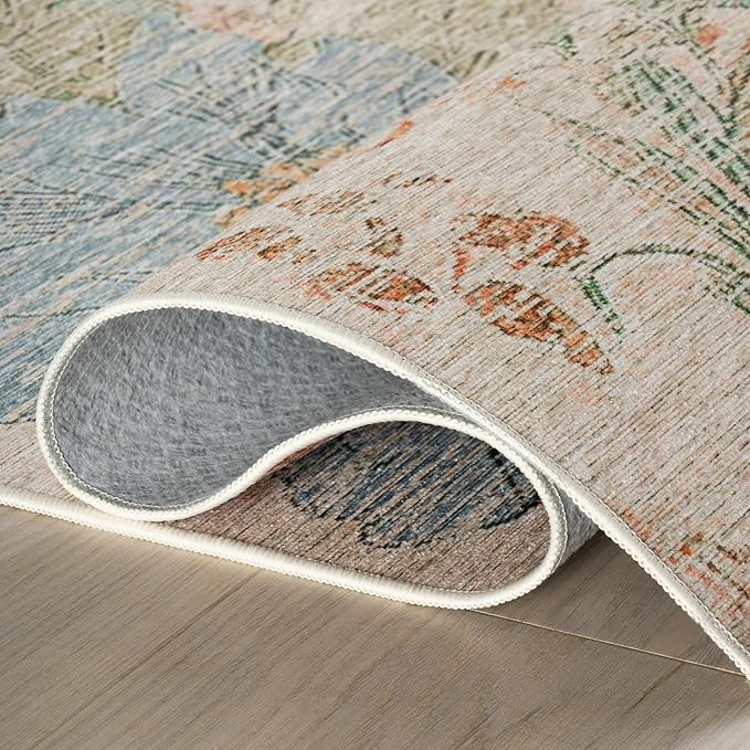 Dash & Albert Zell Multi Machine Washable Rug, 3 X 5 Feet, Multicolored/Tan Floral Pattern