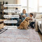Fame Rugs Turkish Rug. Washable Vintage Oriental Antique Inspired Traditional Doormat Small Modern Area Rugs Luxury Entryway Entry Bedroom Bathroom Kitchen (403CC, 2'5 x 13'1)
