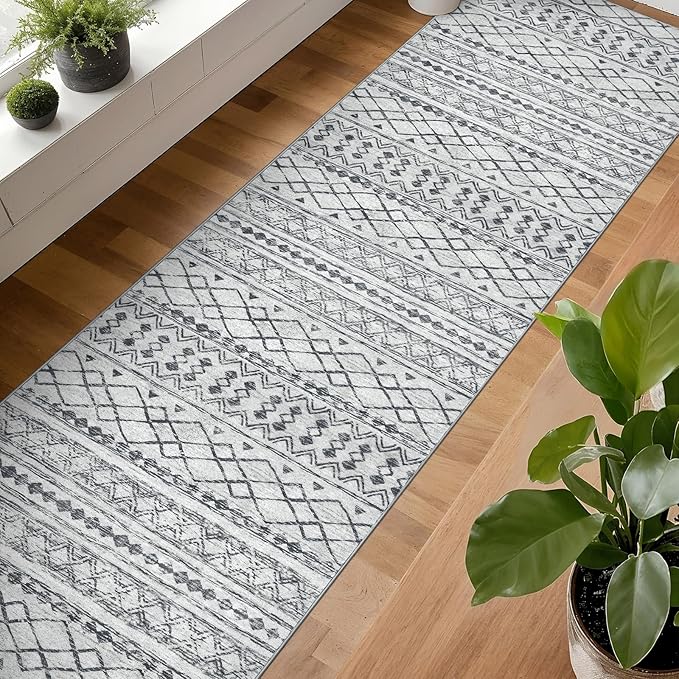 KUTA Long Hallway Runner Rug 2.6x16 Non-Slip Washable, Moroccan Vintage Beige Boho Kitchen Rugs Ultra Soft Distressed Geometric Floor Carpet Runners for Bedroom Laundry Stairway Entryway