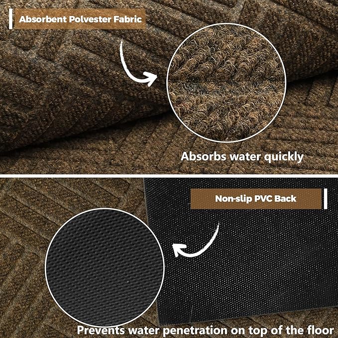 jxgzyy Door Mat, 3'11" x 2'8" Non Slip Carpet Runner, Dirt Trapper Indoor/Outdoor Floor Mats for Patio, Front Door, Garage, Front Back Door, Entryway, Waterproof, Brown
