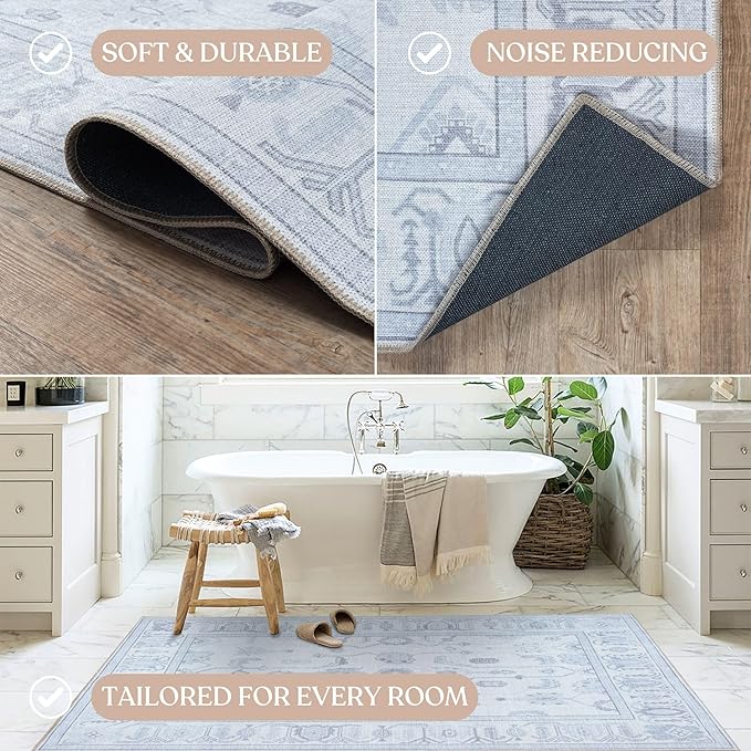 Fame Living Beige Oushak Runner Rug, Modern Runners, Turkish, Eclectic, Floral, Pastel, Washable, Small Throw Rugs, Short Runner for Hallway, Entryway, Foyer, Bedroom, Kitchen, Bathroom, 2'5"x6'5"