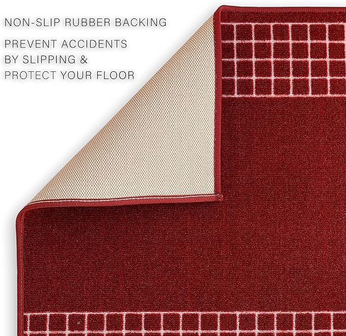 Custom Made Runner Rug for Kitchen Foyer Hallway Entry Choose Your Length 31 Inch Wide Geometric Checkered Design Red Color (44 feet x 31 Inch)