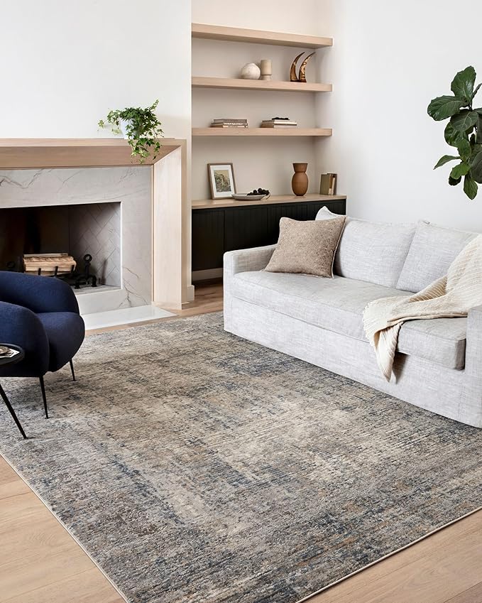 Loloi Teagan Collection TEA-05 Denim/Slate 2'-8" x 4' Accent Rug, Large, Soft Neutral Rug, High-Traffic for Living Room, Bedroom, Home Office, Dining Area