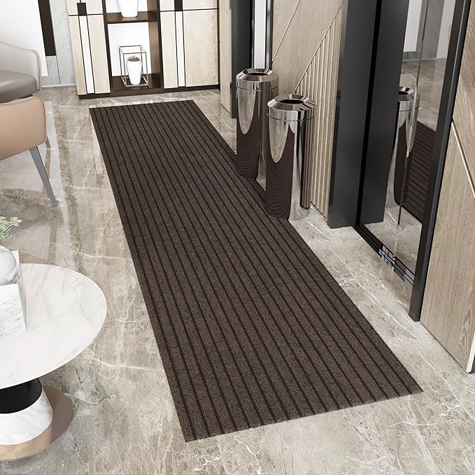 Ottomanson 2'7" x 33' Hallway Runner with Scraper Pile - Extra Durable Non-Slip Rug Mat for Indoor & Outdoor Use - Ideal for Kitchen, Entryway & Garage - High-Traffic Carpet, Brown