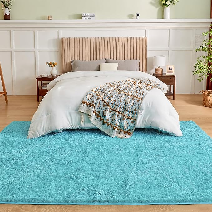 Andency Blue Soft Area Rugs for Living Room Bedroom, 4x6 Fluffy Shaggy Bedside Rug, Non-Slip Large Shag Fuzzy Plush Carpets for Bedroom Kids Dorm Nursery Home Decor Aesthetic