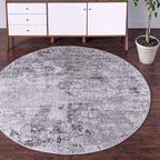 Rugs.com Leipzig Collection Round Rug – 3 Ft Round Grey Low-Pile Rug Perfect for Kitchens, Dining Rooms