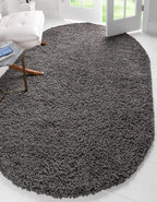 Unique Loom Solid Shag Collection Area Rug (4' 1" x 6' 1" Oval, Graphite Gray)