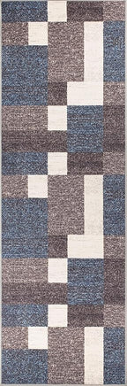 Rugshop Geometric Modern Boxes Design Non-Slip (Non-Skid) Carpet for Hallway,Kitchen,Entryway Runner Rug 2'7" x 10' Blue