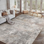 GENIMO Washable 8x10 Area Rugs for Living Room, Non Slip Modern Abstract Rug, Machine Washable Stain Resistant Low Pile Soft Carpet for Bedroom, Dining, Office, Light Grey Brown