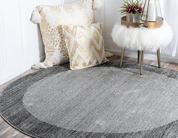Rugs.com Angelica Collection Rug – 8 Ft Round Light Gray Medium Rug Perfect for Kitchens, Dining Rooms