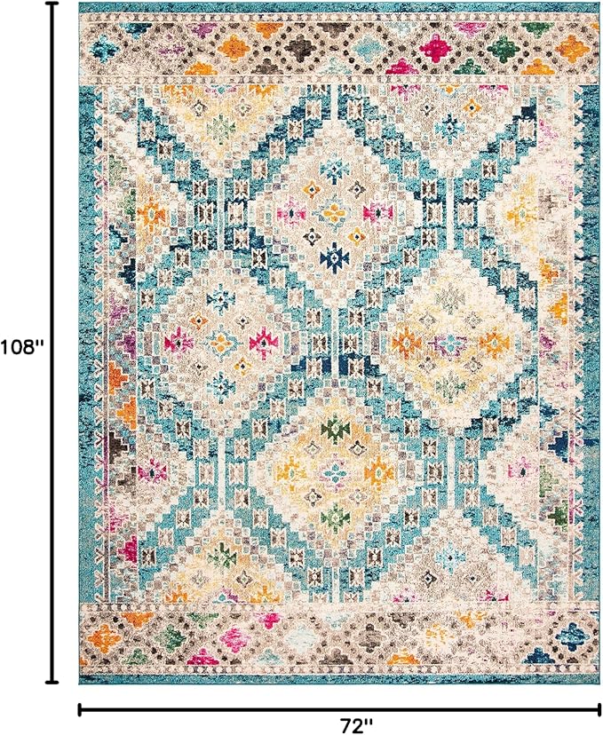SAFAVIEH Madison Collection Area Rug - 6' x 9', Dark Blue & Yellow, Boho Diamond Distressed Design, Non-Shedding & Easy Care, Ideal for High Traffic Areas in Living Room, Bedroom (MAD418N)