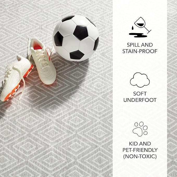 Dash and Albert Diamond Machine Washable Area Rug - 6' x 9' Platinum/White - Diamond Accent Rug - Anti-Slip Backing, Lightweight, Machine Washable, High Traffic Areas Kitchen, Mudroom, Laundry Room