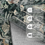 Washable Living Room Rug: 8x10 Boho Floral Soft Area Rug for Bedroom Decor - Vintage Low Pile Thin Carpet for Dining Room Non-Slip - Farmhouse Stain Resistant Rugs - Dark Green