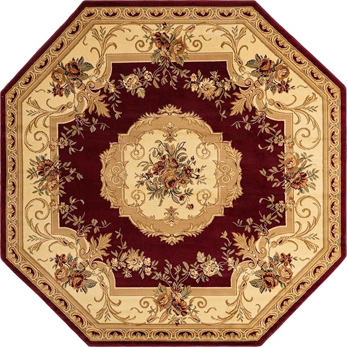 Rugs.com Chateau Collection Rug – 8' Octagon Red Medium Rug Perfect for Living Rooms, Kitchens, Entryways