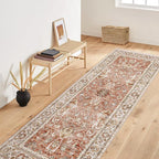 Deerly Vintage Runner Rug 3x7 Runner Rugs for Hallway Non-Slip Kitchen Runner Rug with Rubber Backing Washable Rug Runner for Bedroom Distressed Brick Red
