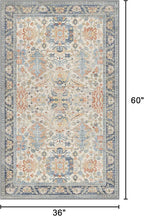 Bavni Area Rug 3x5, Non-Slip Washable Rugs for Living Room Office, Boho Distressed Printed Rug, Low Pile Foldable Decorative Carpet for Bedroom Kitchen Office, Teal/Multi