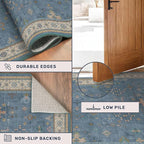 Light Blue 2x8 Long Washable Runner for Hallway - Boho Non Slip Door Mats Indoor Entrance, Vintage Floral Runner Rugs for Kitchen Non Skid, Low Pile & Soft Indoor Décor